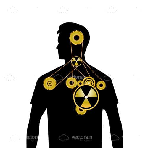 Silhouette Male with Cogs, Wheels and Nuclear Logo